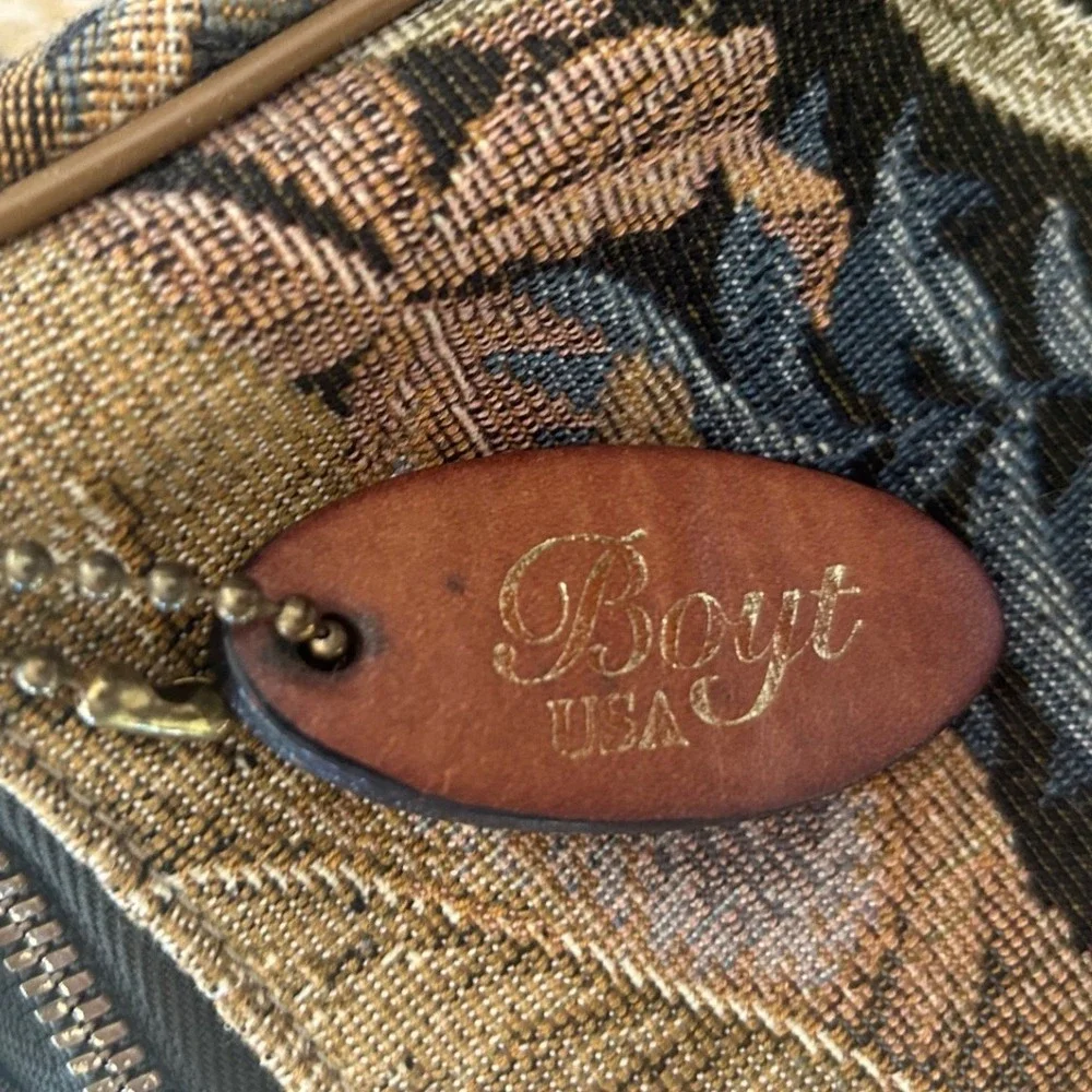 Vintage Boyt USA Duffel Bag Unisex Large Multicolor Tapestry Floral Leather